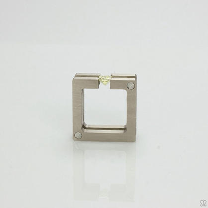Side view of square ring with floating square yellow diamond, one off, designed & made by Mohammed Janbek. 