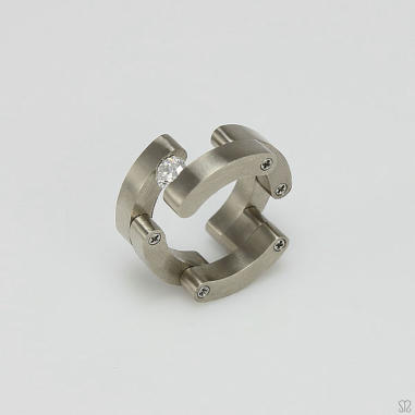 Perspective view of white gold and diamond ring, titled Fragmented, one off, designed & made by Mohammed Janbek. 