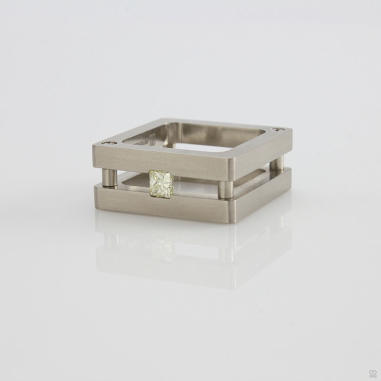 Top view of square diamond ring, one off, designed & made by Mohammed Janbek.